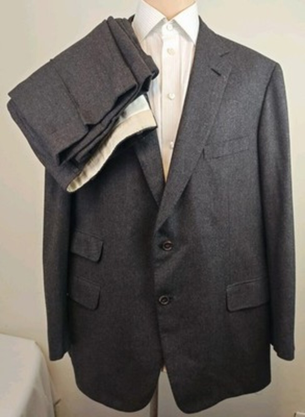 Brioni Su Misura Mens Brown Flannel 2 Piece Surgeon Cuff Suit Size 48R-W40x26